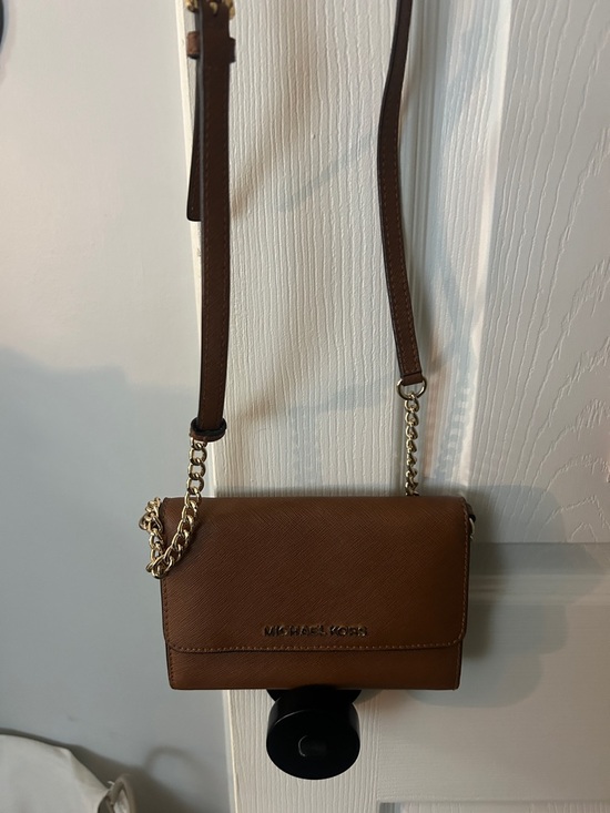 Michael Kors Handbags - Michael Kors Brown Saffiano Leather Crossbody with Gold Chain